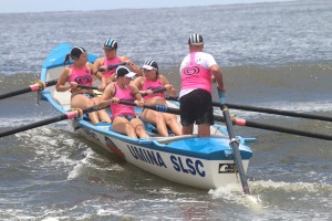 Umina SLSC Surf Boat Back in Action - Ladies Crew with sweep Grant Stringer